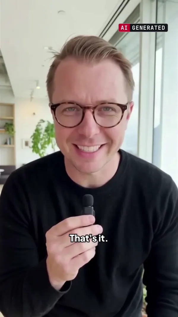 Paul's twin saying the script, holding a mic